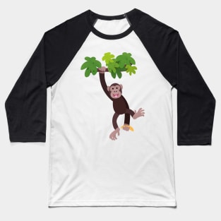 Cute chimpanzee in jungle hanging cartoon Baseball T-Shirt